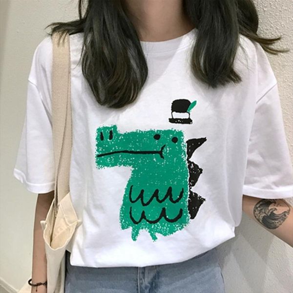 

2021 summer women t shirt funny cartoon print t shirt plus size short sleeve o neck tee white tshirts