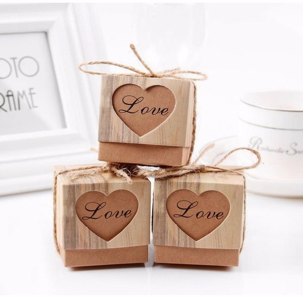 

fengreise 100 love heart candy box rustic свадебные подарки крафт упаковочная коробка с мешковиной джуту ленты свадьба украшения bbyvyd xmhy