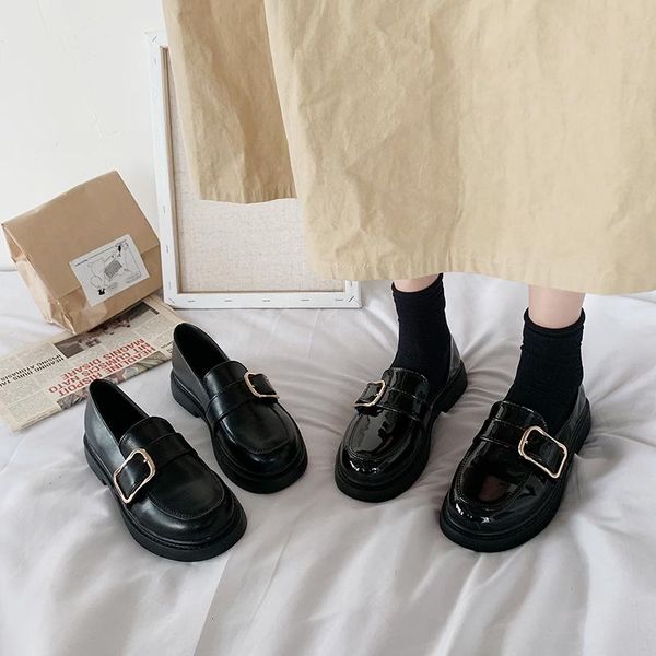 

casual woman shoe shallow mouth women shoes 2020 all-match female footwear round toe british style soft women's heels oxfords, Black