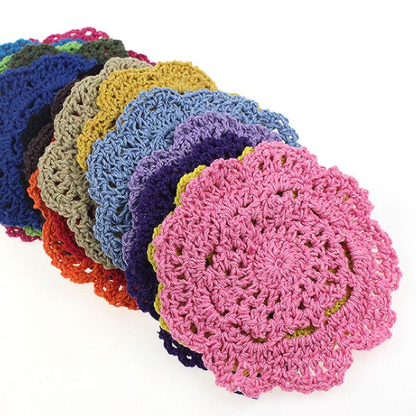 50 pçs / pack lace doilies floras coasters 100% algodão mão feita de crochê mesa redonda mesa de crochê coasters copos doilies copo pad adereços y200328