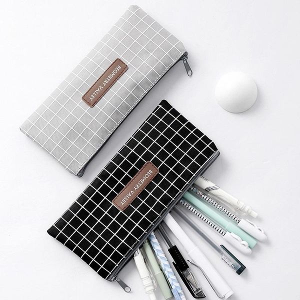 

fashion simple grid dot canvas pencil bag stationery storage organizer pencil case school supply