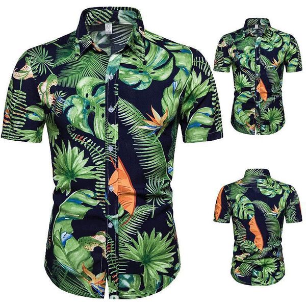 

летняя печать гавайская рубашка мужская 2020 марка повседневная slim fit рубашки с коротким рукавом хлопок мужчины chemise homme camisa masc, White;black
