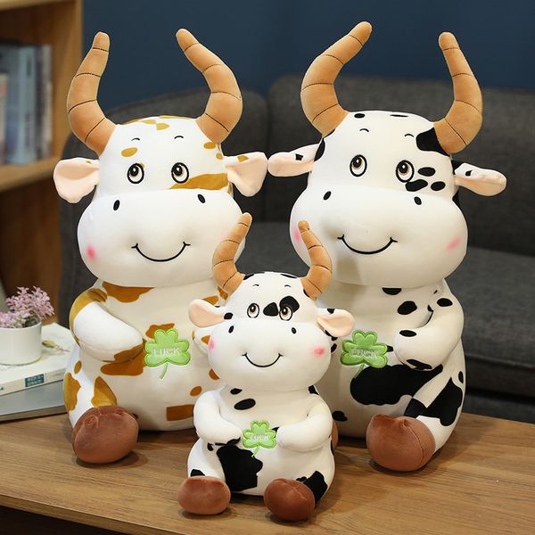 

2020 style cute four-leaf grass calf stuffed toy cow doll rag doll year of the ox mascot sleeping pillow