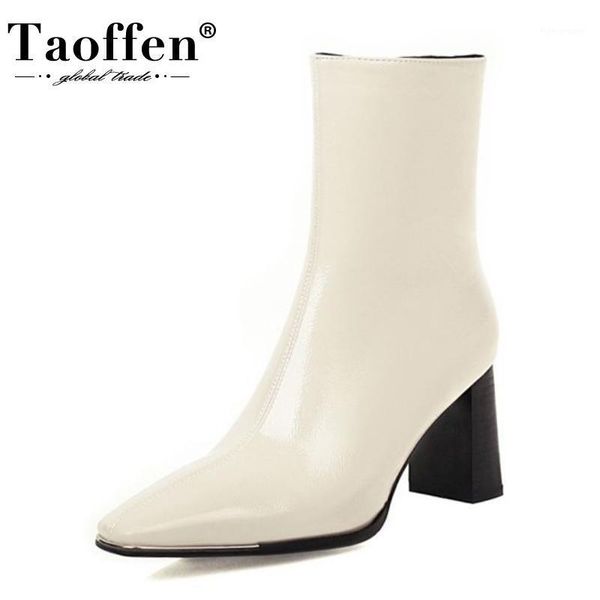 

boots taoffen arrival ankle square toe zipper thick high heel women shoes solid color outdoor ladies footwear size 34-431, Black