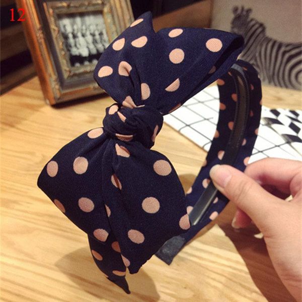 

korean striped plaid polka dot print headband head hoop big bowknot bow women wide head hoop toothed non slip hair accessories q wmtmwe