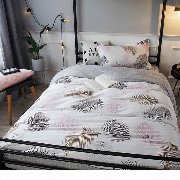 

2019 ins grey brown leaves dormitory 3pcs bedding set twin hypoallergenic cotton bedlinens duvet cover set single bed