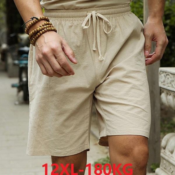 

summer men shorts linen cotton chinese style breathable homewear shorts plus size 8xl 10xl 12xl travel elasticity loose, White;black