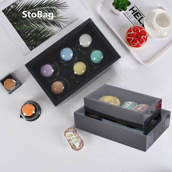 

stobag 10pcs black cookie cake paper box with transparent cover donut birthday gift boxes carton for event & party favors1