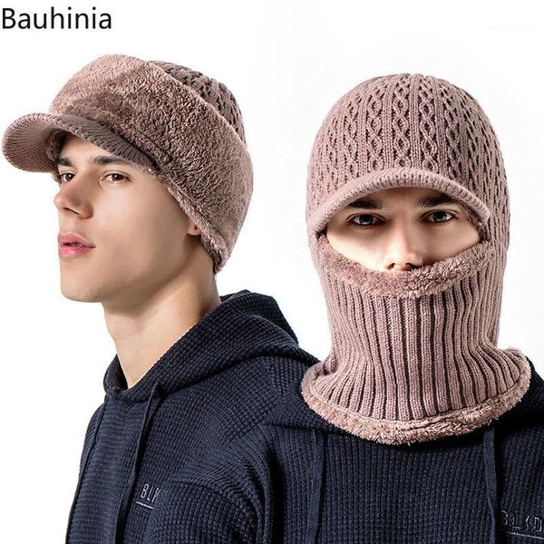 

casual fashion winter knitted wool hat mask warm velvet thick cycling beanies skullies hat female collar jumper cap1