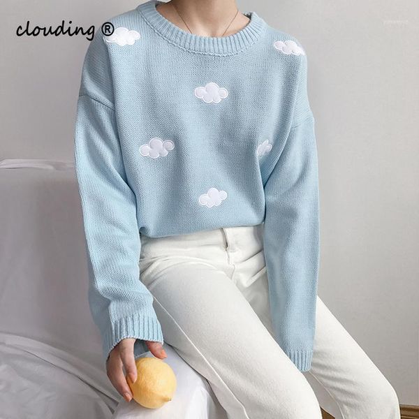 

2020 women's kawaii ulzzang vintage college loose clouds sweater female korean punk thick cute loose harajuku clothing for women1, White;black