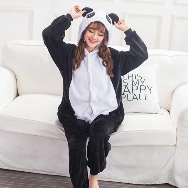 

onesie anime women costume panda halloween cosplay cartoon animal sleepwear winter warm flannel hooded pajama1, Black;red