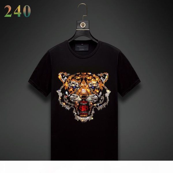 

multi-pattern summer rhinestone t-shirt for men crew neck short sleeve mercerized cotton short sleeve streetwear slim fit tee shirt, White;black