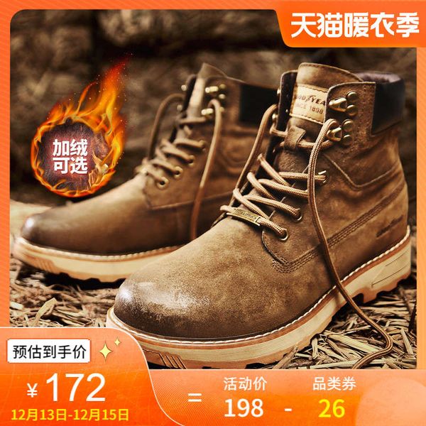 

goodyear men's martin winter high desert snow plush work clothes cotton shoes british mid boots, Black