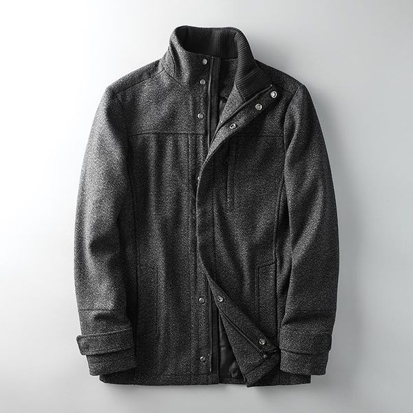 

men's wool & blends 2021 stand collar long jacket men, Black