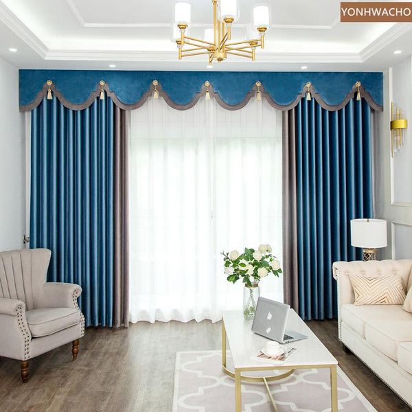 

curtain & drapes custom american light luxury matte flannel velvet living room blue cloth blackout valance tulle panel c478