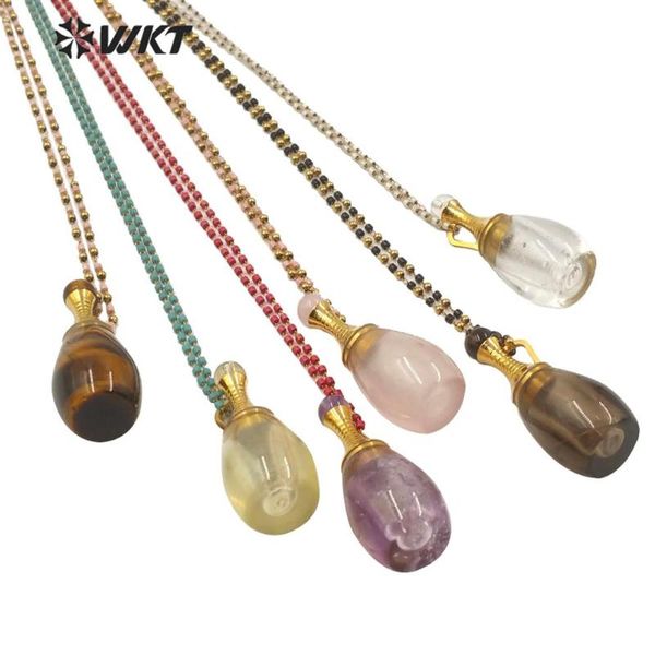 

wt-n1188 women fashion rosary beads chain stone bottle for load perfume lady ales natural perfume bottle necklace, Silver