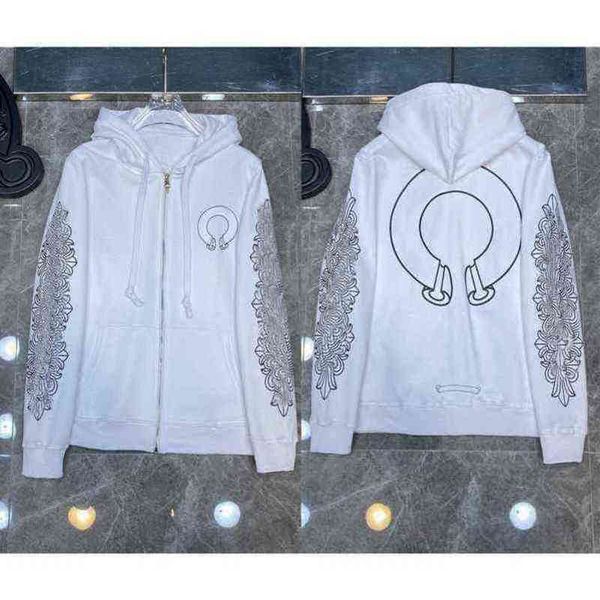

classic mens zipper fashion ch sweatshirts hoodies designer letter horseshoe sanskrit cross print pullover hooded sweater woman loose jackts, Black