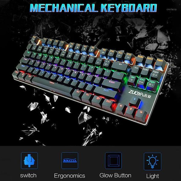 

keyboards zuoya x51 game machine keyboard 87 key mechanical green axis red rgb cable backlight russia1