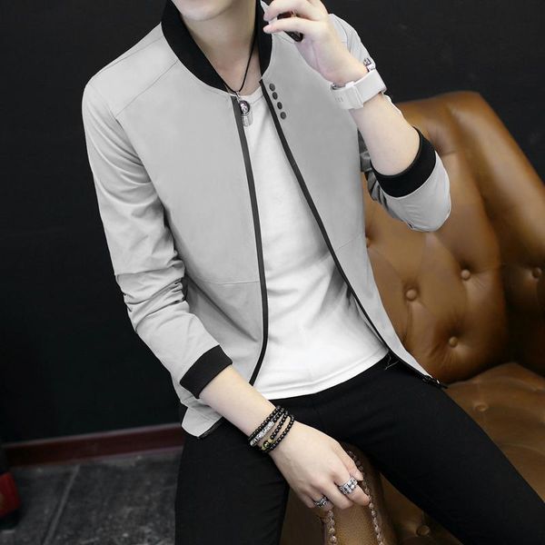 

2021 spring new jacket male korean youth handsome jacket men trend thin section gown personality baseball clothing, Black;brown