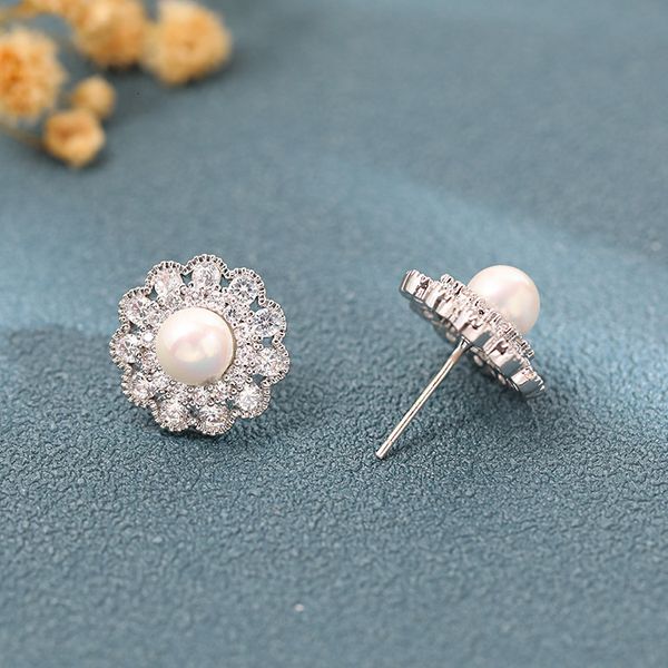 

south korea dongdamen popular pearl s925 sterling silver needle female personality fashion with zircon earrings, Golden