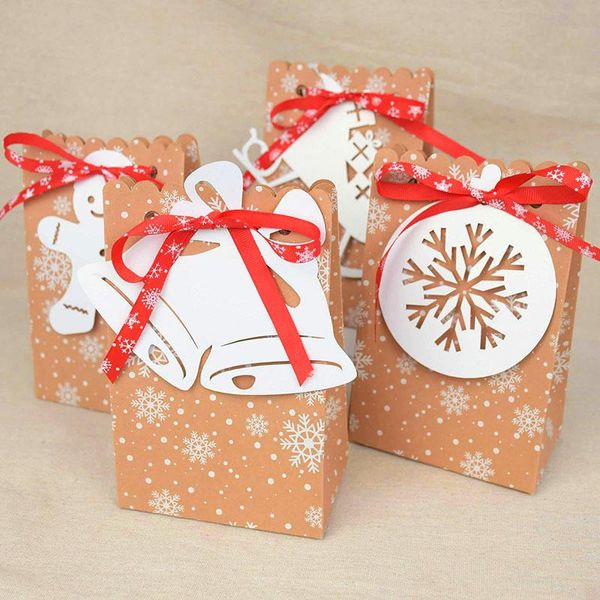 

gift wrap 4pcs christmas bell snowflake tag kraft paper candy bag boxes for xmas party decoration cookies snack packaging