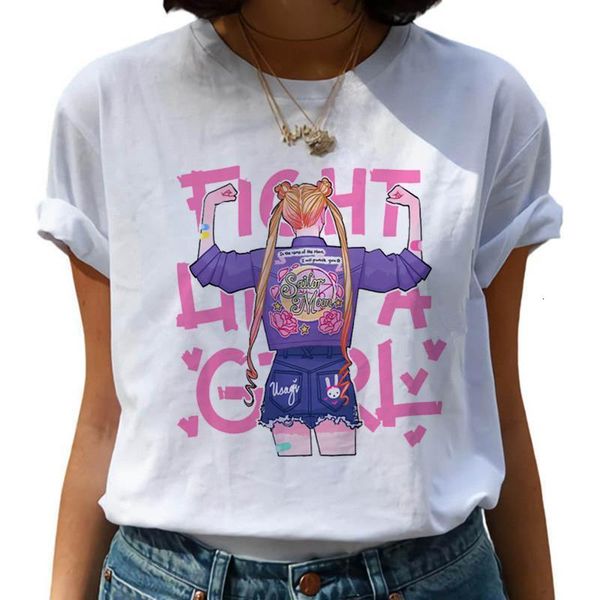 

harajuku feminist 90s graphic t shirt women tshirt feminism fight like a girl cartoon t-shirt girl power tshirt ullzang tees, White