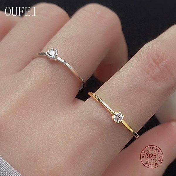 

cluster rings simple 925 sterling silver fashion ring for women zircon charm small wedding jewelry gift, Golden;silver
