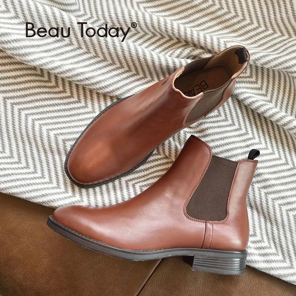 

beautoday boots women genuine calfskin leather plus size autumn winter ankle boot fashion shoes handmade 030251, Black