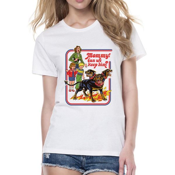 

new arrival women funny t shirt mommy can we keep him dogs printed vintage harajuku street wear short sleeved tshirts, White