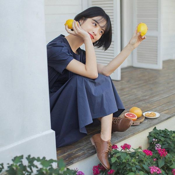 

2021 spring new arrival literary retro elegant bowknot nipped waist short sleeve dress drop shipping good quality, Black;gray