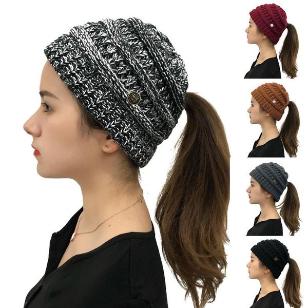 

beanie/skull caps women knitted beanie buttons criss-cross hollow warm cap hat winter, Blue;gray