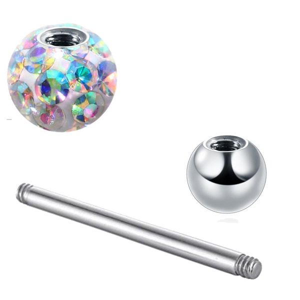 

1pc surgical steel tongue rings women handmade epoxy coated crystal piercing tongue barbells piercing jewelry 14g q sqclec, Silver
