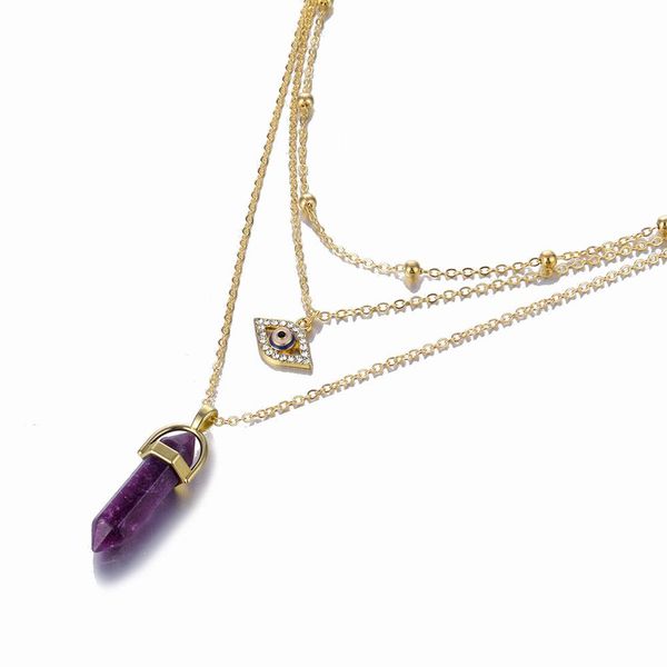

hexagonal column quartz necklaces pendants fashion natural stone pink crystal pendant necklace for women jewelry sqchea, Black