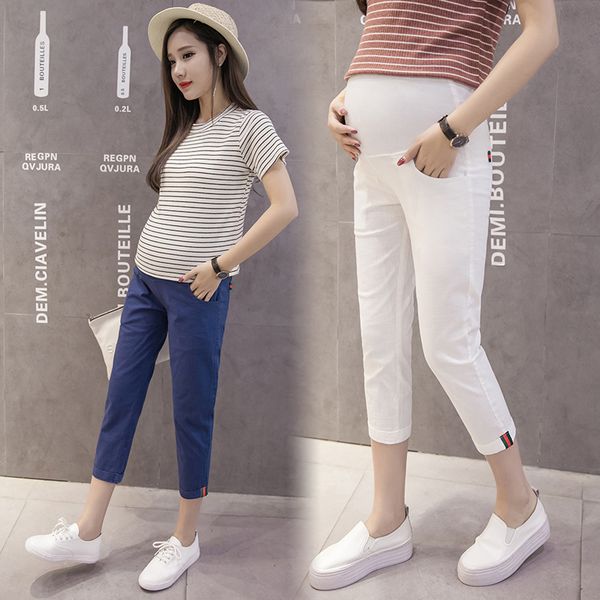 

summer thin linen maternity legging elastic waist belly skinny capris clothes for pregnant women pregnancy short pants lj201125, White
