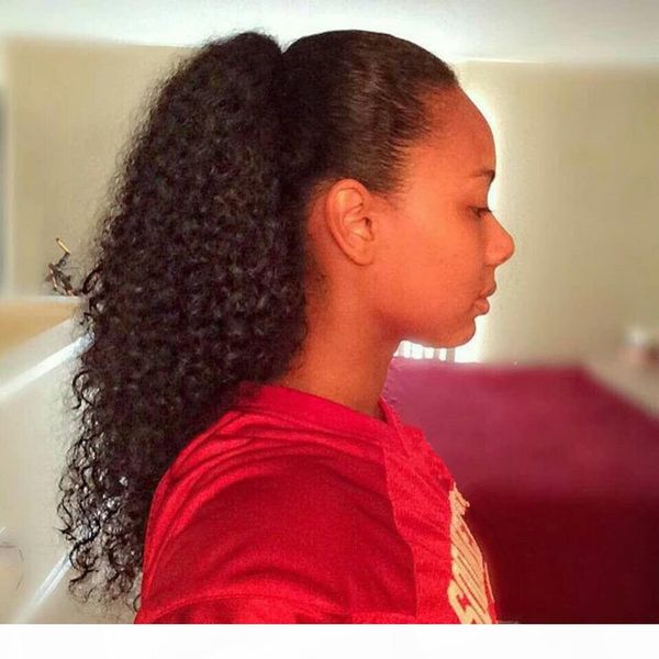

120g-160g human hair kinky ponytails hairpieces for american black women curly ponytail drawstring clip on pony tail 4 colors available