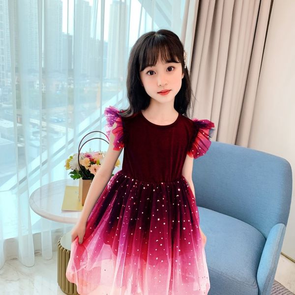 

girl spring and summer new 2020 foreign style dress girl spring and summer princess dresses fluffy children's dress skirt, Red;yellow