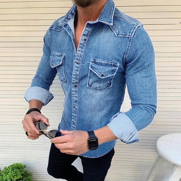 

men fashion cowboy shirt 2019 new men casual long sleeve denim jackets turn down collar slim fit jeans jackets coat with pockets1, Black;brown