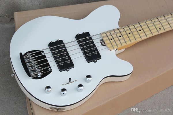 

actory white 5-string electric bass guitar with maple fingerboard,chrome hardwares,active circuit,can be customized