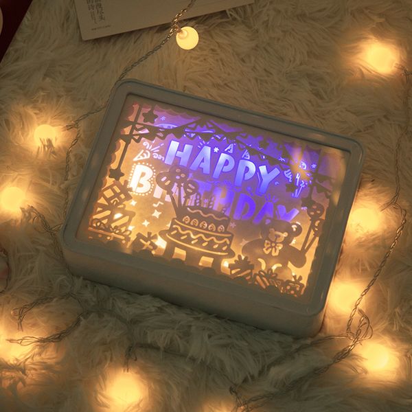 Ночные светильники 3D Трехмерная бумажная резьба для резьбы DIY маленький ночной парень и подруга Новый год рождественский подарок на день рождения творческий пульт дистанционное управление красочное