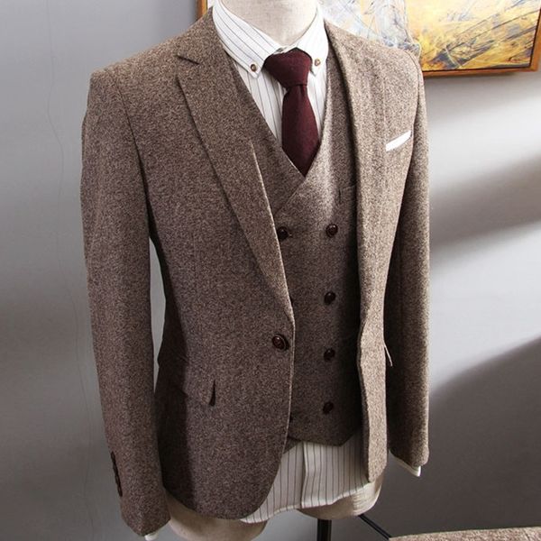 

brown herringbone tweed suit men business dress 3-piecekorean slim fit groom wedding party suits tuxedo 6xl traje novio 201106, White;black