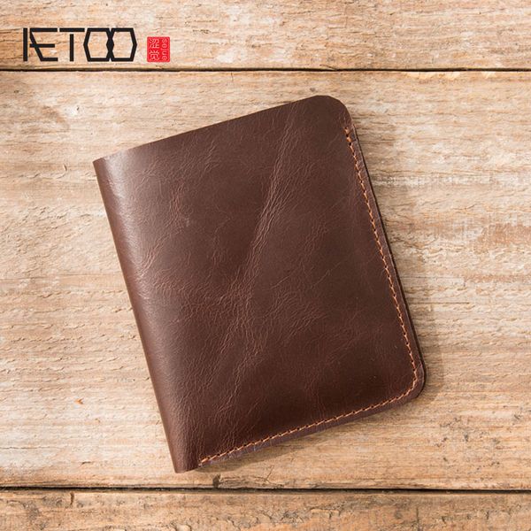 

hbp aetoo leather wallet male short paragraph the first layer of leather handmade two fold thin driver's license wallet vertical, Red;black