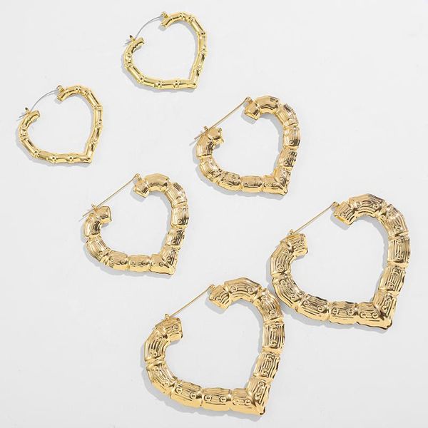 

модные big hollow heart hoop серьги для женщин золотой цвет металл любовь сердце бамбуковые серьги hiphop ювелирные изделия подарки, Golden;silver