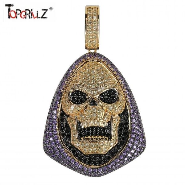 

new fashion iced out skeletor pendant necklace with tennis chain copper hip hop gold silver color mens/women charm chain jewelry j190711