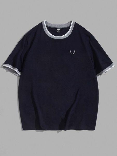 

men antlers embroidery striped print tee q06k#, White;black