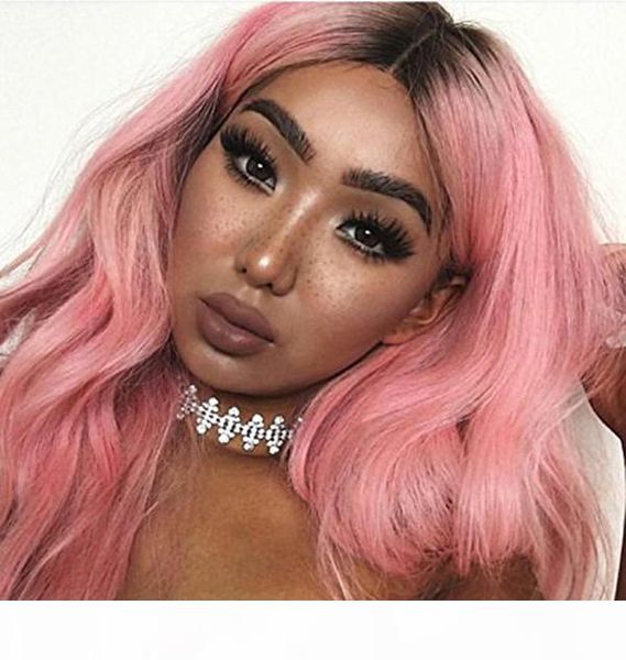 

lace front wig ombre 1b pink straight human hair brizilian human glueless wigs for black women with natural hairline 150% denisty, Black;brown