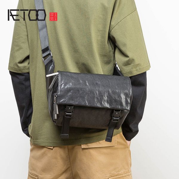 

aetoo leather trendy chest bag, men's casual fashion shoulder bag, first layer cowhide all-match messenger bag