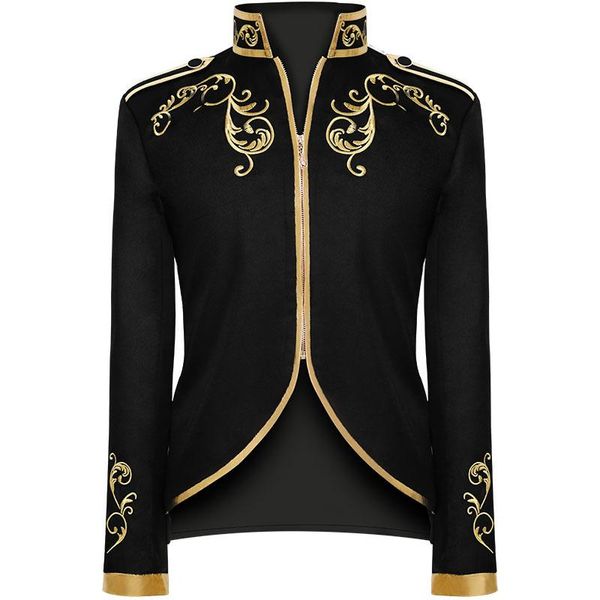 

men's trench coats mens court fashion prince uniform gold embroidery jacket suit men party wedding prom stage halloween outerwear costu, Tan;black