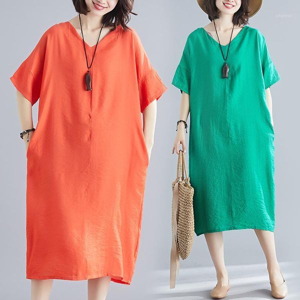 

summer new linen cotton and linen solid color wear large size short sleeve robe on both sides1, White;black