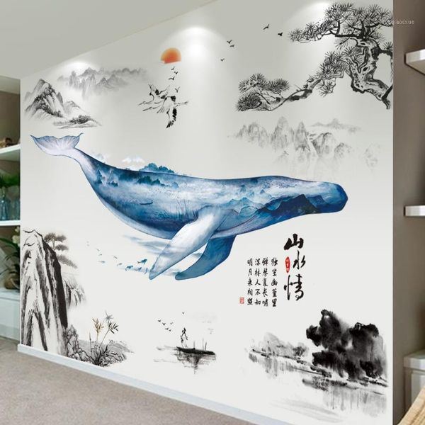 

wall stickers [shijuekongjian] fish diy mountain river decals for living room baby bedroom nursery house decoration1