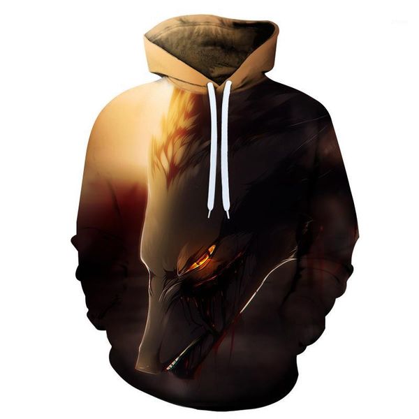 

men printing hoodies 3d fire wolf monster printed tracksuits fashion hip hop pullovers spring fall hooded jacket 1, Black